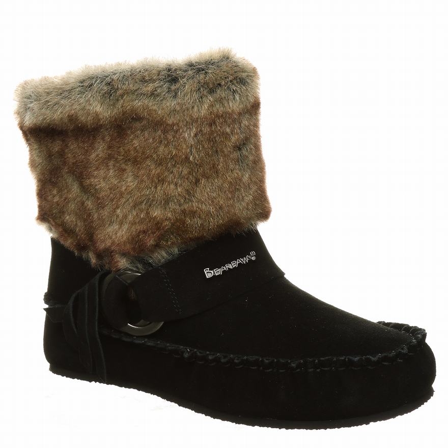 Bearpaw Monet Ankle Boots UK - Women's Boots Black ||WRMBUD-092||